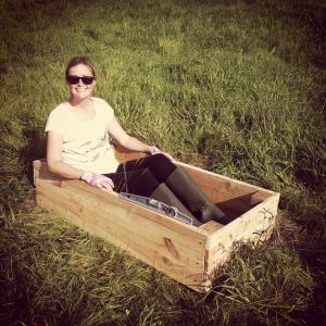 Testing the strength of the camomile raised bed.